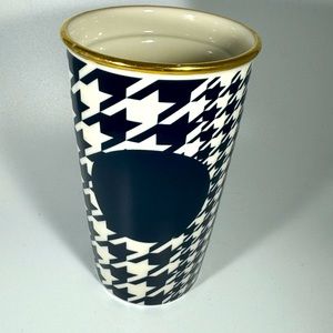 Starbucks Dot Collection Ceramic Tumbler Mug 2015 Blue Gold Houndstooth 12 Oz